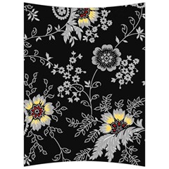 Black Background With Gray Flowers, Floral Black Texture Back Support Cushion