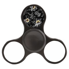 Black Background With Gray Flowers, Floral Black Texture Finger Spinner by nateshop