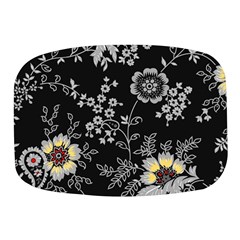 Black Background With Gray Flowers, Floral Black Texture Mini Square Pill Box