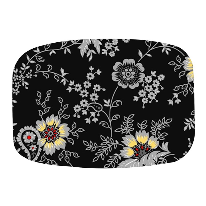 Black Background With Gray Flowers, Floral Black Texture Mini Square Pill Box