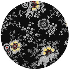 Black Background With Gray Flowers, Floral Black Texture Wooden Bottle Opener (Round)