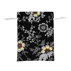 Black Background With Gray Flowers, Floral Black Texture Lightweight Drawstring Pouch (S)