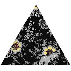 Black Background With Gray Flowers, Floral Black Texture Wooden Puzzle Triangle by nateshop