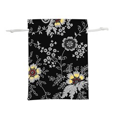 Black Background With Gray Flowers, Floral Black Texture Lightweight Drawstring Pouch (l) by nateshop