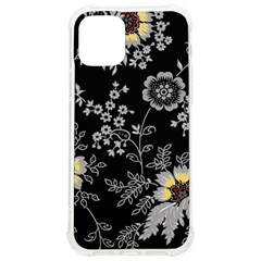 Black Background With Gray Flowers, Floral Black Texture iPhone 12/12 Pro TPU UV Print Case