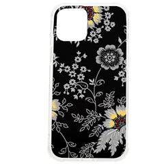 Black Background With Gray Flowers, Floral Black Texture iPhone 12 Pro max TPU UV Print Case