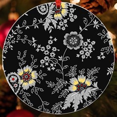 Black Background With Gray Flowers, Floral Black Texture UV Print Acrylic Ornament Round