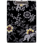 Black Background With Gray Flowers, Floral Black Texture A4 Acrylic Clipboard Front