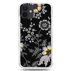 Black Background With Gray Flowers, Floral Black Texture Iphone 12 Mini Tpu Uv Print Case	 by nateshop