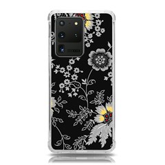 Black Background With Gray Flowers, Floral Black Texture Samsung Galaxy S20 Ultra 6 9 Inch Tpu Uv Case by nateshop