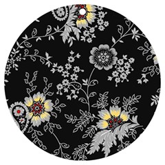 Black Background With Gray Flowers, Floral Black Texture Uv Print Acrylic Ornament Round by nateshop