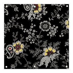 Black Background With Gray Flowers, Floral Black Texture Banner and Sign 3  x 3 