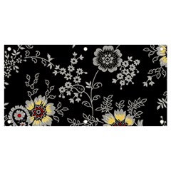 Black Background With Gray Flowers, Floral Black Texture Banner and Sign 4  x 2 