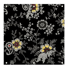 Black Background With Gray Flowers, Floral Black Texture Banner and Sign 4  x 4 