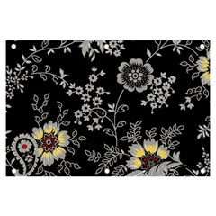 Black Background With Gray Flowers, Floral Black Texture Banner and Sign 6  x 4 