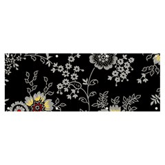 Black Background With Gray Flowers, Floral Black Texture Banner and Sign 8  x 3 