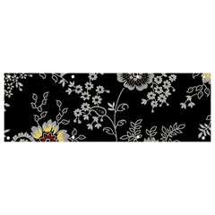 Black Background With Gray Flowers, Floral Black Texture Banner and Sign 9  x 3 