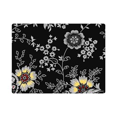 Black Background With Gray Flowers, Floral Black Texture Premium Plush Fleece Blanket (Mini)