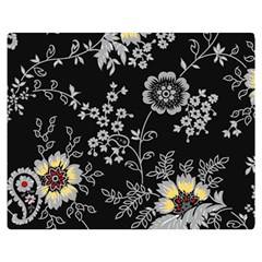 Black Background With Gray Flowers, Floral Black Texture Premium Plush Fleece Blanket (Medium)