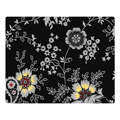 Black Background With Gray Flowers, Floral Black Texture Premium Plush Fleece Blanket (Large)