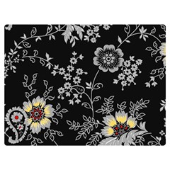 Black Background With Gray Flowers, Floral Black Texture Two Sides Premium Plush Fleece Blanket (Extra Small)