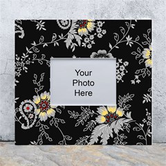 Black Background With Gray Flowers, Floral Black Texture White Wall Photo Frame 5  x 7 