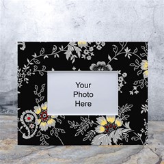 Black Background With Gray Flowers, Floral Black Texture White Tabletop Photo Frame 4 x6  by nateshop