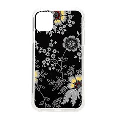 Black Background With Gray Flowers, Floral Black Texture iPhone 11 TPU UV Print Case