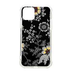 Black Background With Gray Flowers, Floral Black Texture iPhone 11 Pro 5.8 Inch TPU UV Print Case