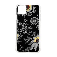 Black Background With Gray Flowers, Floral Black Texture iPhone 11 Pro Max 6.5 Inch TPU UV Print Case