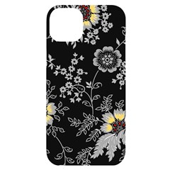 Black Background With Gray Flowers, Floral Black Texture iPhone 14 Plus Black UV Print Case