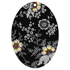 Black Background With Gray Flowers, Floral Black Texture Uv Print Acrylic Ornament Oval by nateshop