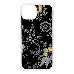 Black Background With Gray Flowers, Floral Black Texture iPhone 13 TPU UV Print Case