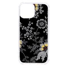 Black Background With Gray Flowers, Floral Black Texture iPhone 13 mini TPU UV Print Case