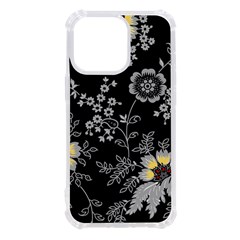 Black Background With Gray Flowers, Floral Black Texture iPhone 13 Pro TPU UV Print Case