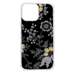 Black Background With Gray Flowers, Floral Black Texture iPhone 13 Pro Max TPU UV Print Case