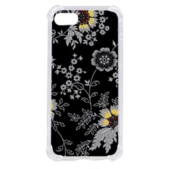 Black Background With Gray Flowers, Floral Black Texture iPhone SE