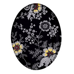 Black Background With Gray Flowers, Floral Black Texture Oval Glass Fridge Magnet (4 pack)