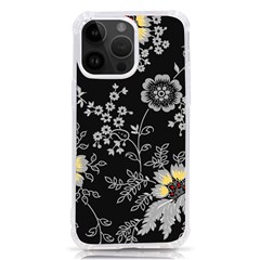 Black Background With Gray Flowers, Floral Black Texture Iphone 14 Pro Max Tpu Uv Print Case by nateshop