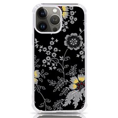 Black Background With Gray Flowers, Floral Black Texture Iphone 13 Pro Max Tpu Uv Print Case by nateshop