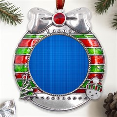 Blue Abstract, Background Pattern Metal X mas Ribbon With Red Crystal Round Ornament by nateshop