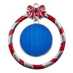 Blue Abstract, Background Pattern Metal Red Ribbon Round Ornament