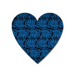 Blue Floral Pattern Floral Greek Ornaments Heart Magnet by nateshop