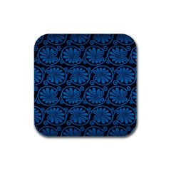 Blue Floral Pattern Floral Greek Ornaments Rubber Square Coaster (4 Pack) by nateshop