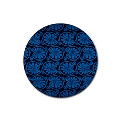 Blue Floral Pattern Floral Greek Ornaments Rubber Coaster (round)