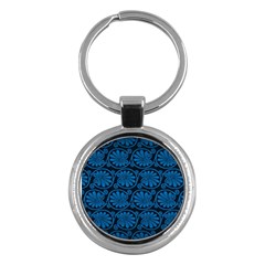 Blue Floral Pattern Floral Greek Ornaments Key Chain (round) by nateshop