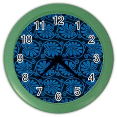 Blue Floral Pattern Floral Greek Ornaments Color Wall Clock