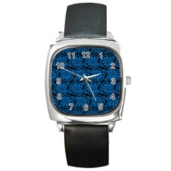 Blue Floral Pattern Floral Greek Ornaments Square Metal Watch