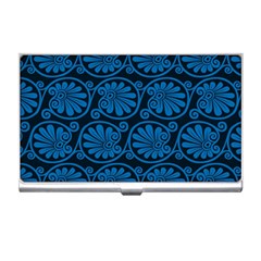 Blue Floral Pattern Floral Greek Ornaments Business Card Holder