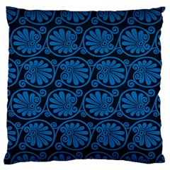 Blue Floral Pattern Floral Greek Ornaments Large Premium Plush Fleece Cushion Case (one Side)